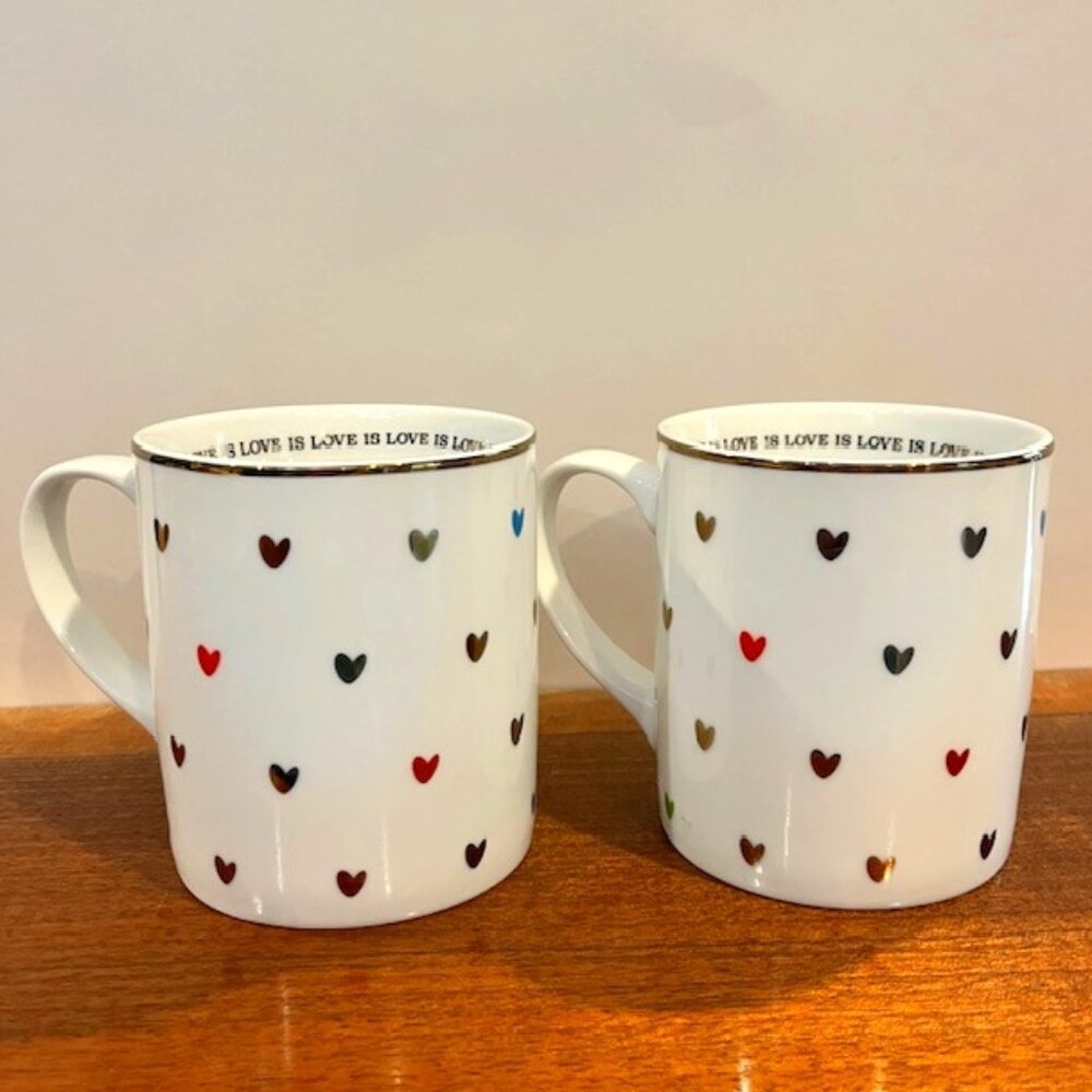 Set of 2 Williams Sonoma Pottery Barn West Elm Human Rights "Love Is Love" Mugs
